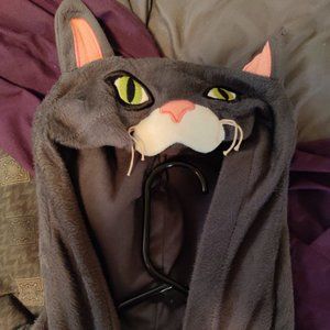 Black Gray Cat 1 Piece Hooded Pajamas